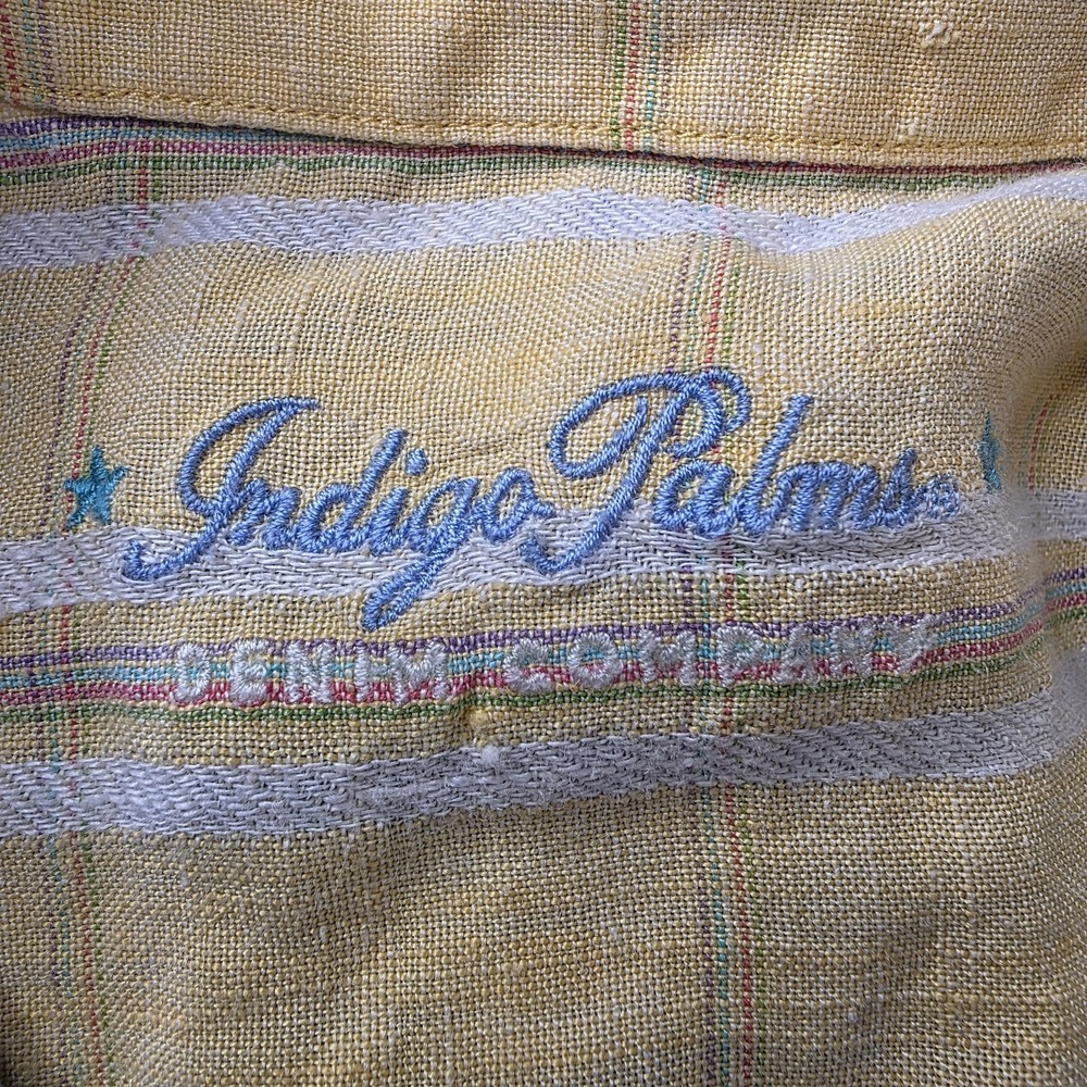 Indigo Palms Tommy Bahama Men's M Linen Plaid Shirt Embroidered Eagle Resortwear - Picture 8 of 10
